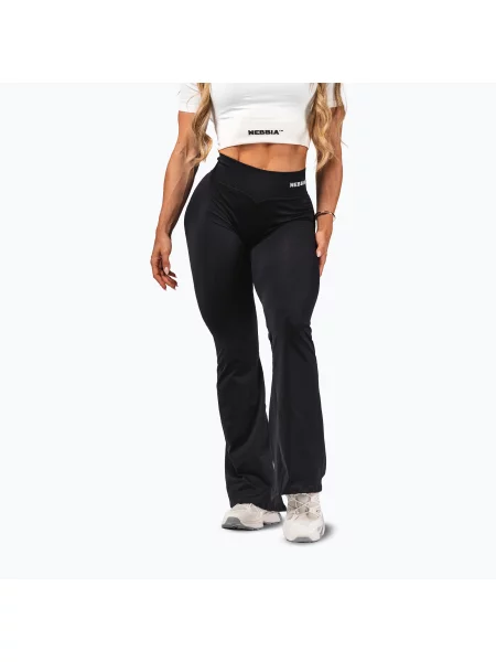 Легінси для тренувань NEBBIA Flow Seamless High Waist Sculpting Flared Black чорні