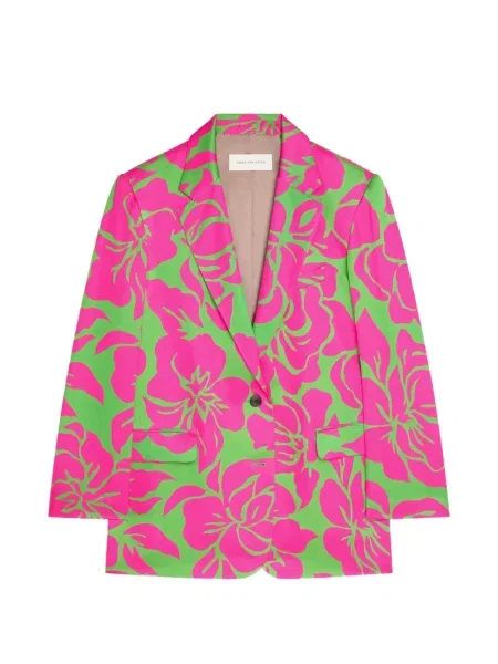Sacou supradimensionat Dries Van Noten din satin cu model floral verde