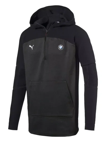 Hanorac cu glugă Puma de jumătate de fermoar negru