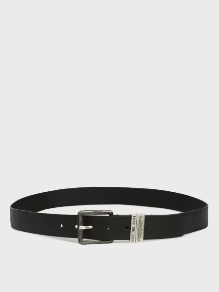 Шкіряний ремінь Diesel з автографом чорний