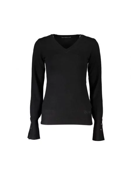Haftowany sweter z dekoltem w serek Guess z dekoltem w serek czarny