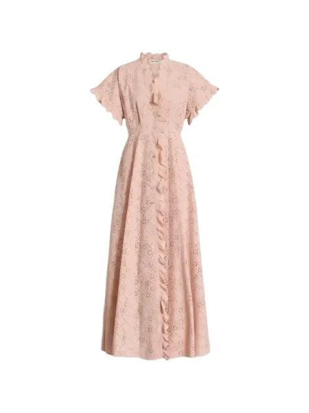 Rochie Alberta Ferretti cu volane ajurata de costum roz