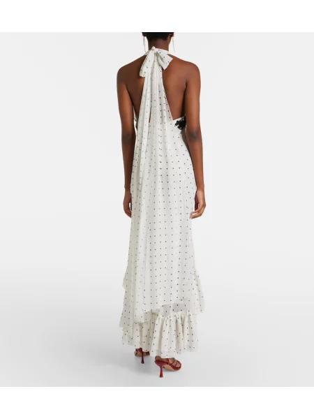 Rochie maxi Self-portrait cu buline din dantelă alb