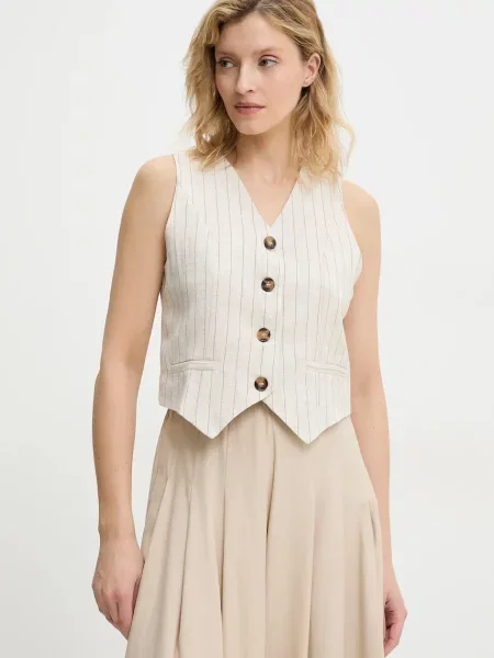 Елек с лен Answear Lab с едно копче бежово