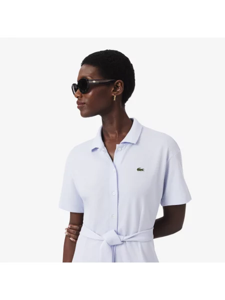 Lacoste Rozkloszowana Sukienka Polo Wykonana Z Dzianiny Petit Piqué niebieska