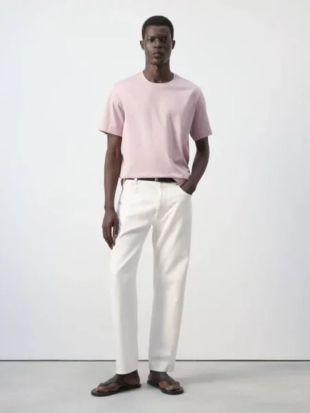 Koszulka regular fit g/m² blady róż Mężczyzna XS MANGO MAN