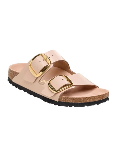 Klapki Birkenstock skórzane na sprzączkę różowe