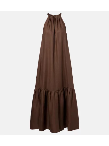 Lniana maksi sukienka maxi Asceno garniturowa brązowa