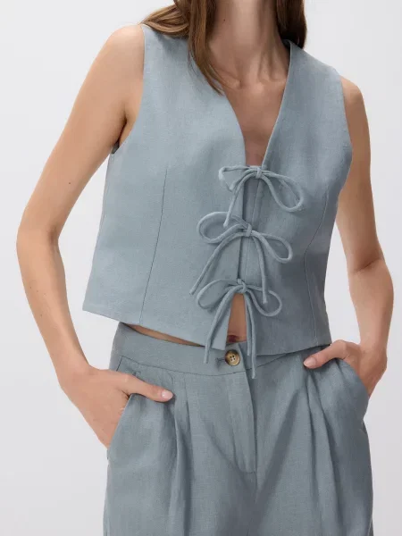 Reserved Лляна жилетка темно-синій синій