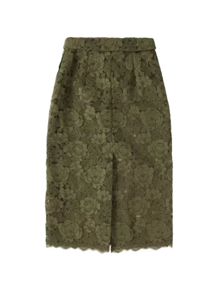 Fustă midi Simone Rocha cu model floral din dantelă verde
