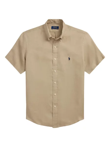 Tricou Polo Ralph Lauren din piele cu broderie în carouri maro