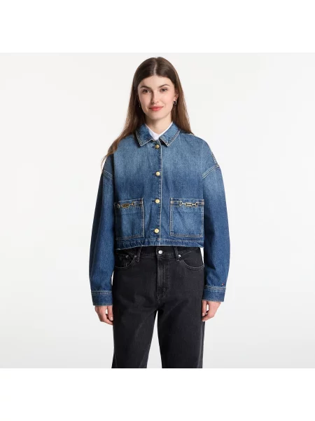 Tommy Hilfiger Džínová Bunda cam mid modrá