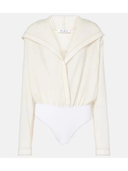 Body Alaïa de lână cu glugă alb