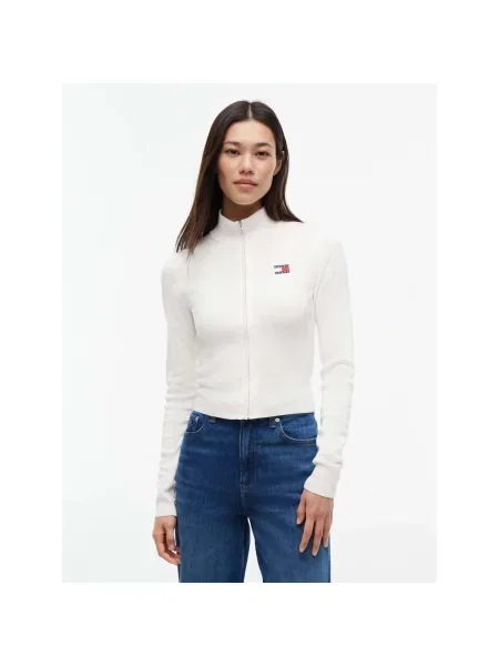 Mikina na zips Tommy Jeans s vysokým golierom biela