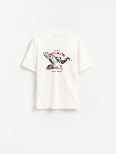 Reserved Tricou oversized cu imprimeu crem