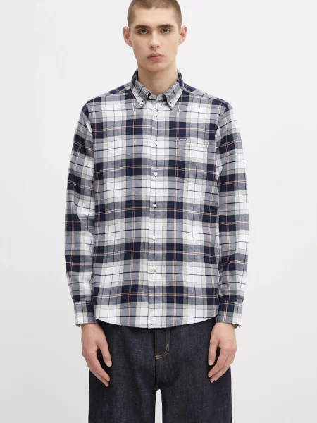 Košulja Barbour Fortrose Tailored Tartan Shirt tamno regular s klasičnim ovratnikom plava