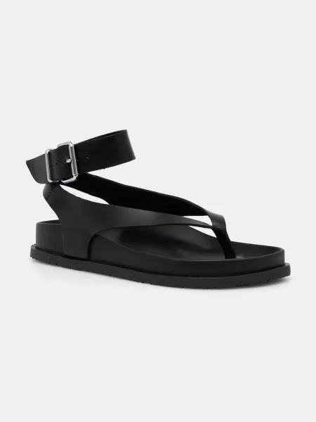 Tommy Jeans sandale de piele TJW ANKLE STRAP SANDAL negru