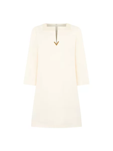 Mała sukienka mini Valentino Garavani wełniana garniturowa beżowa