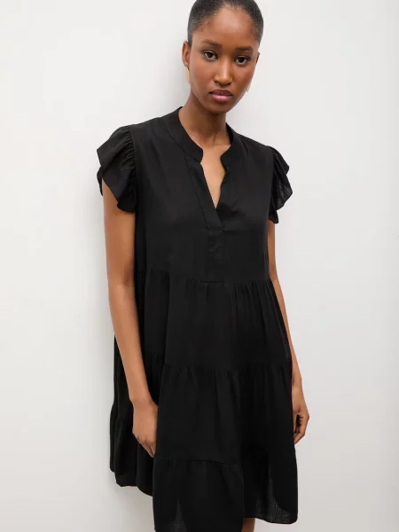 Obleka z dodatkom lanu Answear.LAB črna