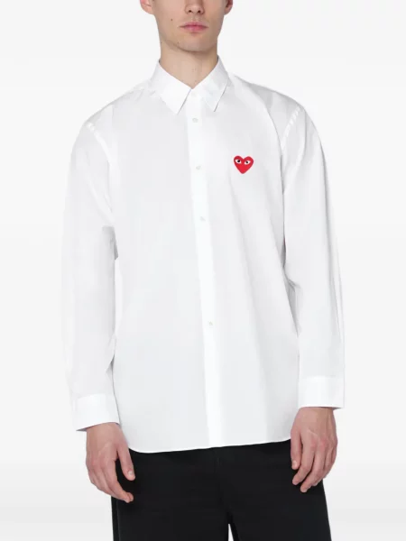 Lung cămașă Comme Des Garçons Homme cu motiv cu inimi alb