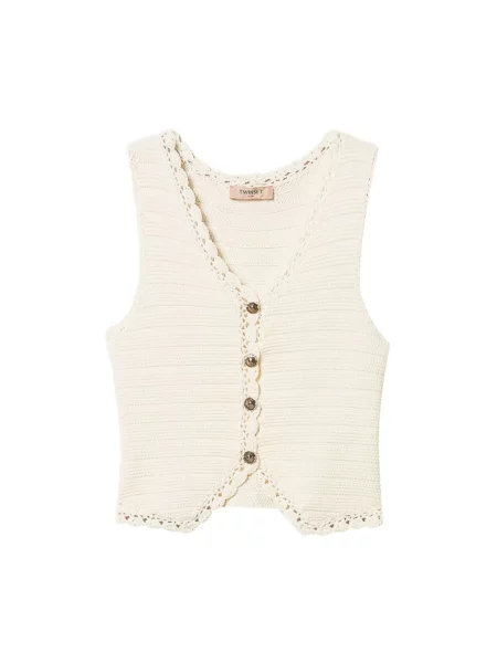 Dzianinowa kamizelka Twinset z autografem beżowa