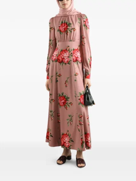 Φλοράλ μίντι φόρεμα Dolce & Gabbana με σχέδιο με μήκος μέχρι το γόνατο ροζ