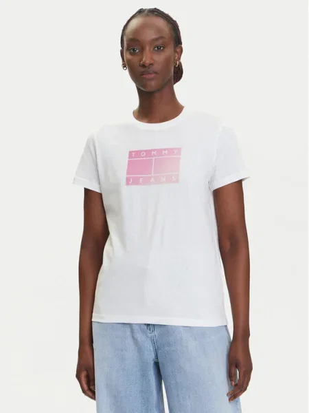 Tommy Jeans Tricou Gradient Flag alb