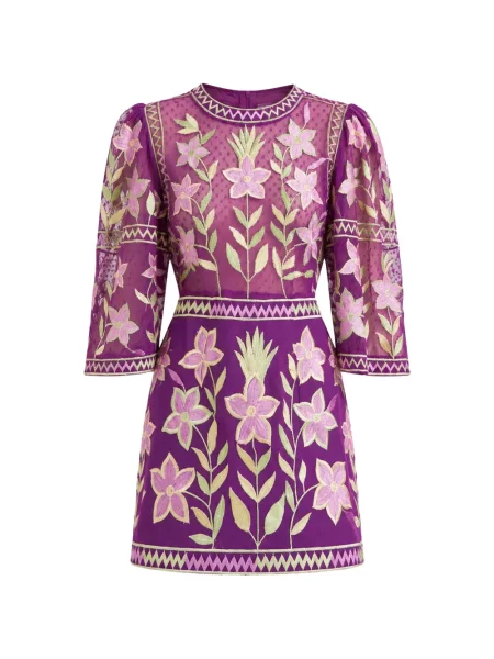 Rochie mini Antik Batik cu model floral plasă violet