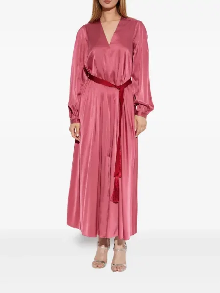Rochie maxi Forte_forte de mătase cu decolteu în V de costum roz