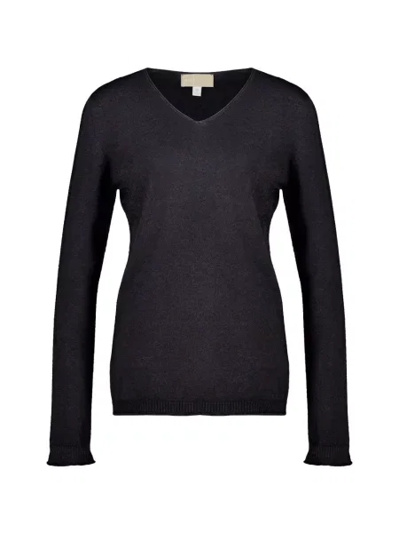 Pulover 120% Lino de lână cu decolteu în V negru