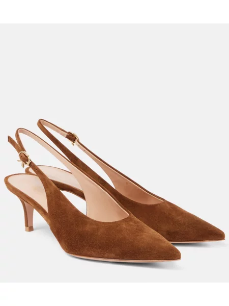 Pantofi cu toc Gianvito Rossi din piele de căprioară slingback maro