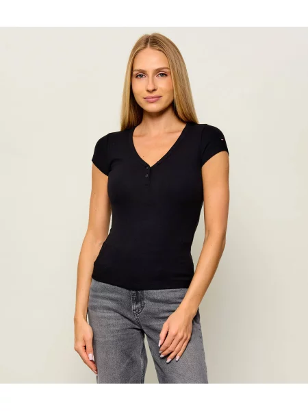 Tommy Jeans Tricou Henley negru