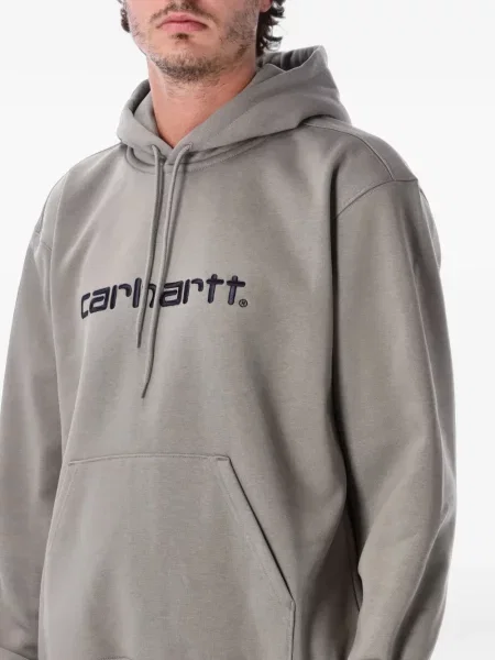 Суичър с качулка Carhartt Wip с автограф с връзки сиво