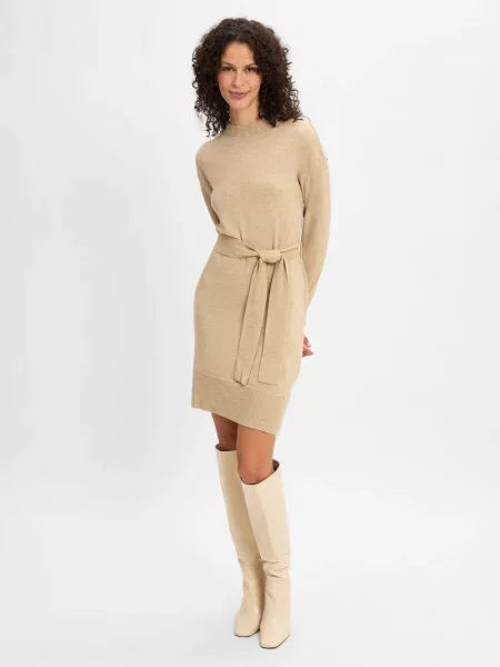 Armani Exchange Sukienki Kobieta M Wełna Elegancka dzianinowa sukienka dzienna Oro brązowy
