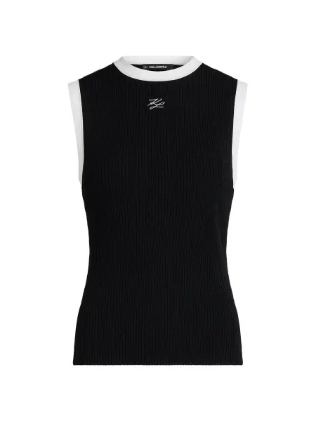 Karl Lagerfeld Top brodat / alb negru