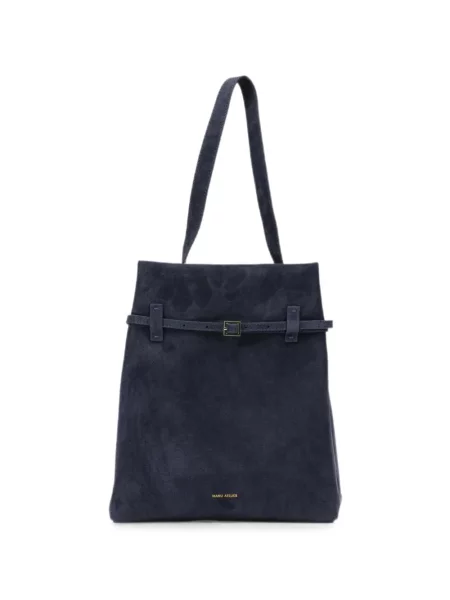 Geantă shopper Manu Atelier din piele de căprioară albastru