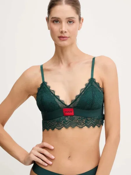 Сутиен HUGO розово от дантела с изчистен дизайн зелено