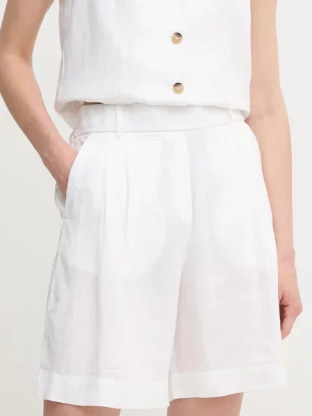 United Colors of Benetton pantaloni scurți din in uni high waist alb