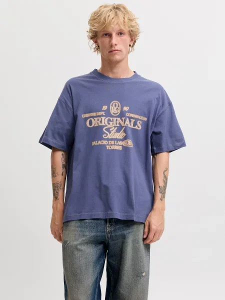 JACK & JONES Tricou JOR Chamberi crem / safir / cappuccino maro