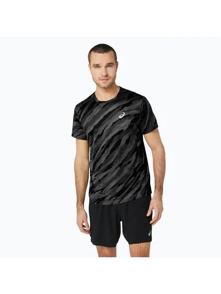 Мъжка тениска за бягане ASICS All Over Print Top graphite grey/performance black черно