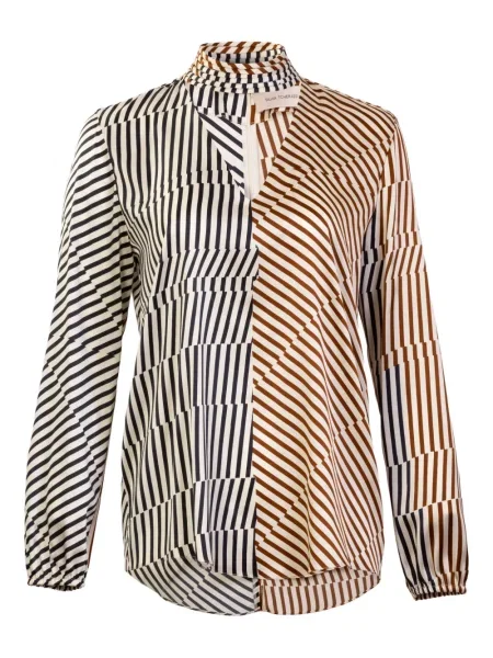 Bluză Silvia Tcherassi cu dungi cu decolteu în V maro