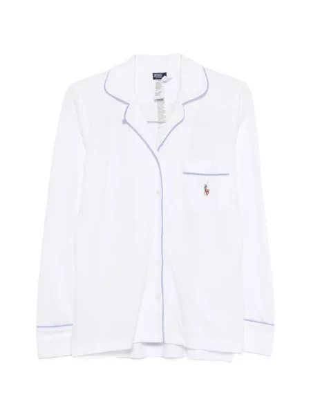 Kožené pruhované tričko Polo Ralph Lauren s autogramem modré