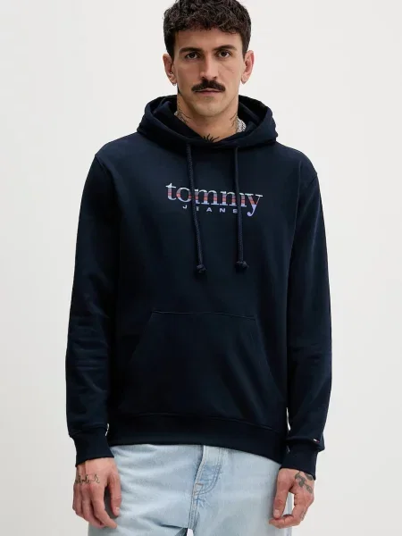 Tommy Jeans hanorac de bleumarin cu glugă uni albastru