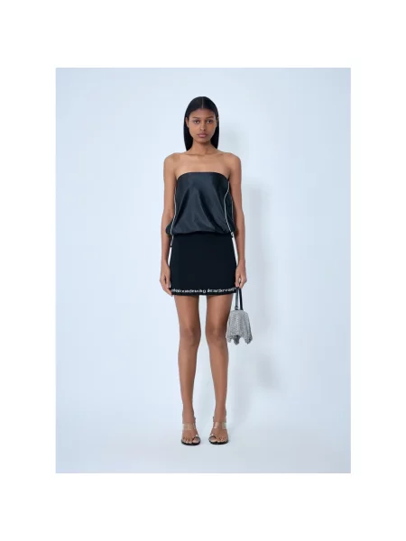 Satynowy top Alexander Wang bez ramiączek czarny