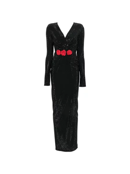 Rochie maxi Miron cu model floral cu decolteu în V negru