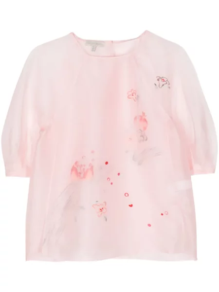 Bluză Shiatzy Chen cu model floral cu imagine din organza roz