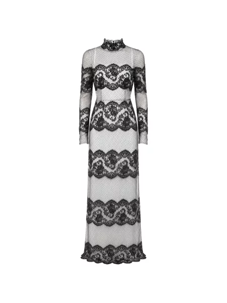 Rochie maxi Dolce & Gabbana cu model floral din dantelă alb