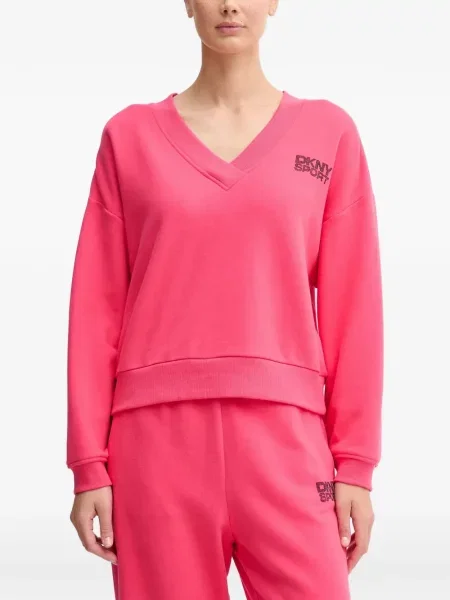 Pulover Dkny cu decolteu în V cu autograf roz