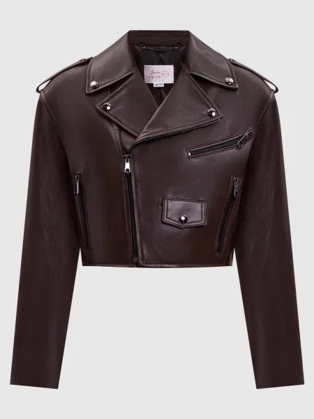 Шкіряна укорочена косуха Babe Pay Pls коричнева