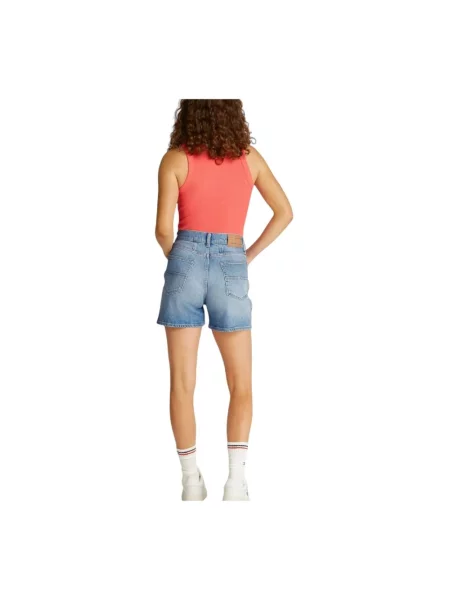 Tommy Jeans szorty jeansowe gładkie high waist niebieski